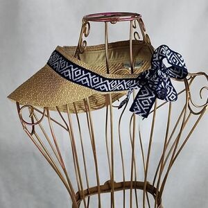 Sea Grass Straw Visor with Navy and White Ribbon